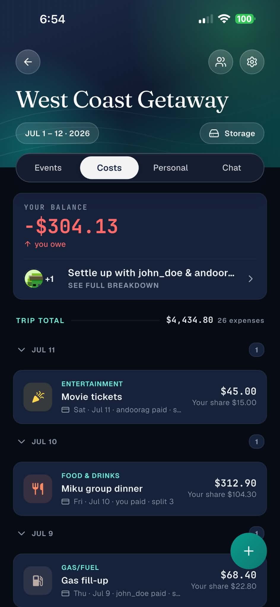 Atlas expense tracking with split details